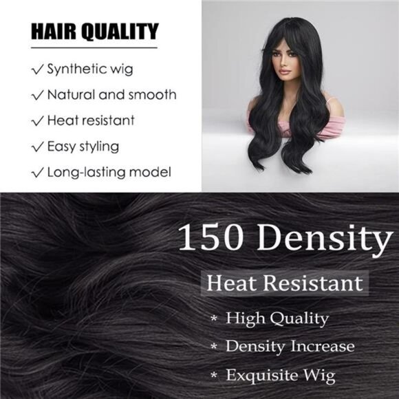 Women Cosplay Daily Natural Hair Wig Heat Resistant Fiber - Black